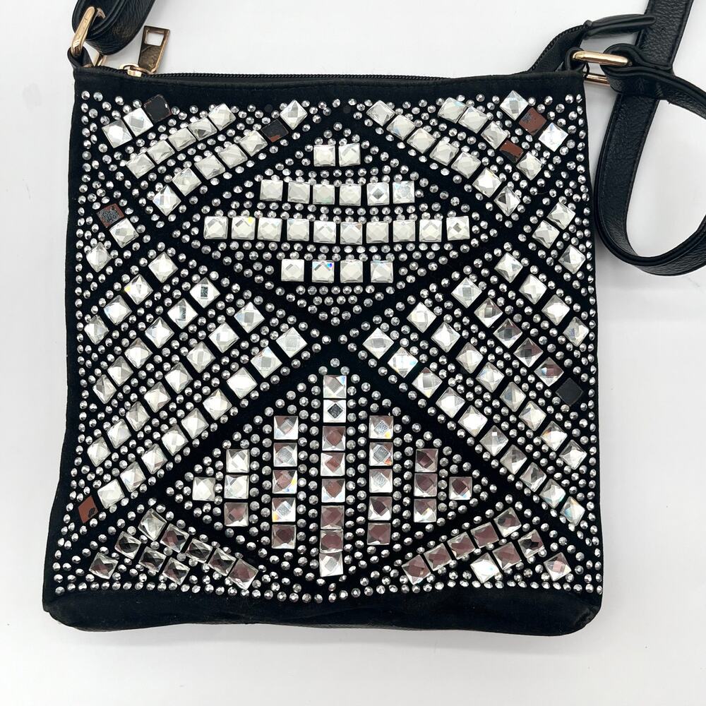 Vintage Punk Rock, Jeweled Evening Bag, Black Crossbody - Picture 3 of 6